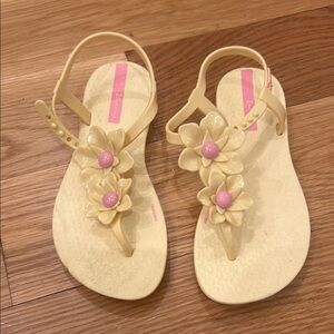 Yellow Floral Sandals with Pink Accents